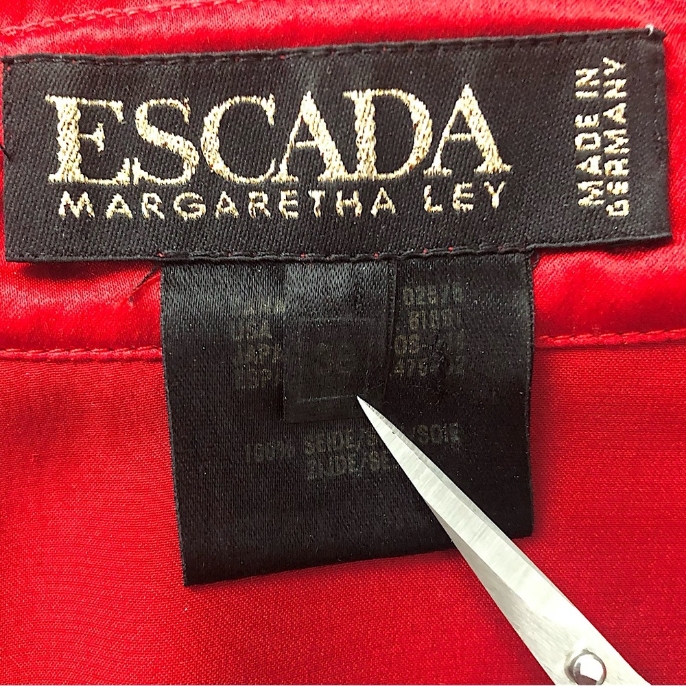 Vintage 1980s Designer Escada Red Sword Print Blouse 100% Silk Size Medium - Picture 7 of 9